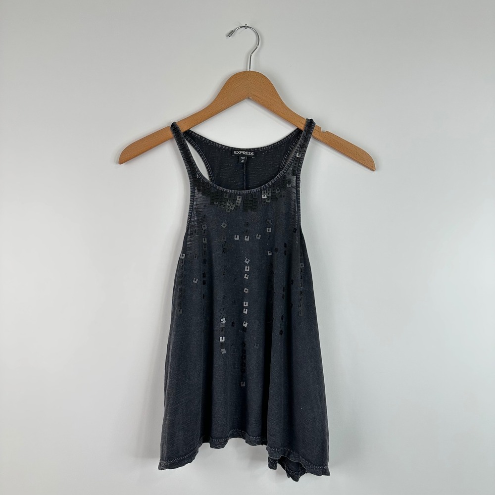 Express Women's XS Gray Sleeveless Sequin Embellished Tank Top Casual